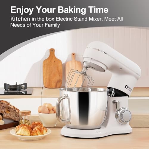 Image of Kitchen in the box 7QT 900W 10-Speed Stand Mixer, Tilt-Head Kitchen Electric Mixer with Dough Hook, Whisk & Flat Beater(Frost White)