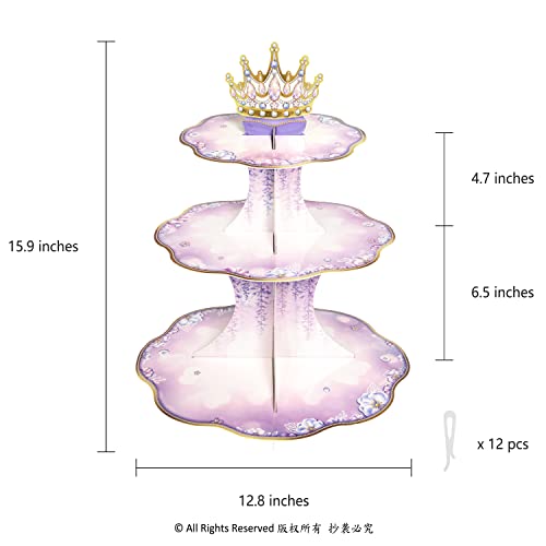 Purple Cupcake Stand For Girls Birthday Party Decorations Lavender Floral Crown Theme Coming Of Age Quinceanera Party Cake Serving Tray Princess Wedding Bridal Baby Shower Party Supplies #TOP1