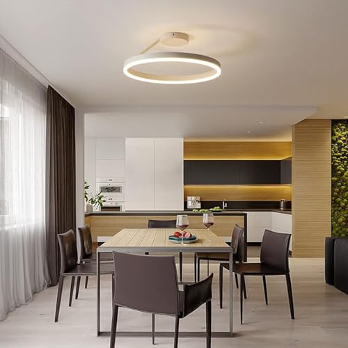 LIUYU Modern Rund LED Deckenleuchte 3000–6000K Dimmbar Wohnzimmer Deckenlampe Mit Fernbedienung Wohnzimmerlampe aus Aluminium 1 Ringe Acryl Deckenleuchten Weiß lampe durchmesser 60cm 40W 3600 lm