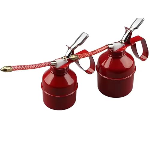 EatingBiting 2pcs 500CC Squirt Oil Can Flexible Spout Nozzle Pump Action Pistols Pump Oiler Red DIY Home Maintenance Pump Oiler Can with Hose 500ml Capacity Pistols Metal Oil Pot