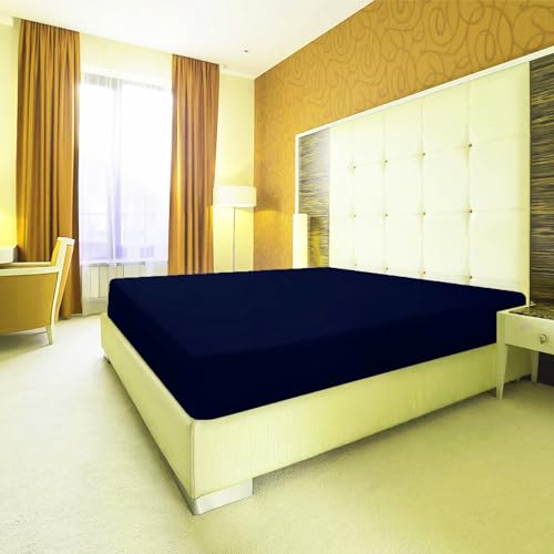 Ev Dekor Fitted Sheet Super King, Navy, Deep Pocket Bedsheet 10inch (25 cm), Soft Brushed Microfiber Fabric - Image 4