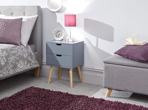 Image of VASIL MART Bedside Tables, Wooden Nightstands with Solid Wood Legs & 2 Drawers, End Tables Storage Units for Living Room /Bedroom,etc .(Grey)