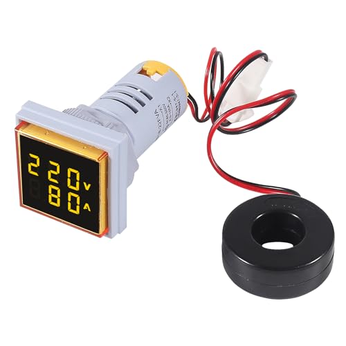 Image of 2pcs AC 60-500V 0-100A Digital Ammeter Voltmeter, 22mm Square LED Dual Display Voltage Gauge with Transformer, 110v 220v Voltage Tester Current Meter (Yellow)