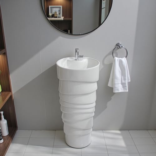 Image of Clay Plus Damru Pedestal Free Standing One Piece Premium Ceramic Wash Basin Single Bowl Sink For Bathroom, Kitchen, Hotel & Livingroom | Designer Modern ROUND (RIO)