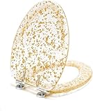 Elongated Resin Toilet Seat with Gold Foil Design, Transparent Resin Toilet Seats with Slow Soft Close Metal Hinges, Heavy-Duty Decorative Toilet Seat (Elongated-19')