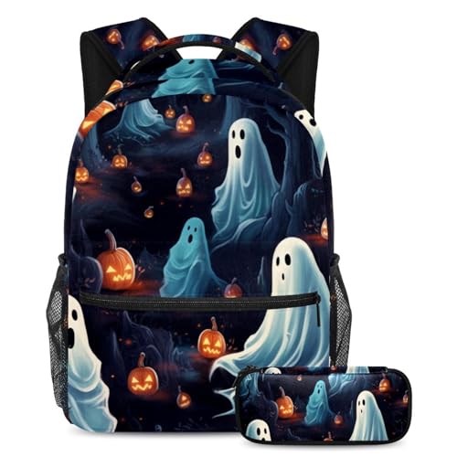 Sac à dos fantôme Halloween avec trousse multicolore pour écolier
