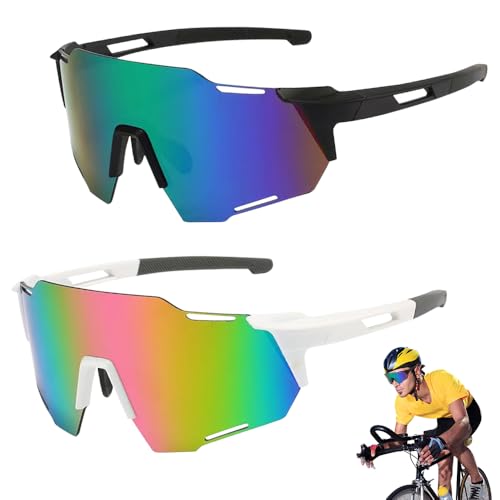 2pcs Gafas de Ciclismo Polarizadas, Gafas Ciclismo Hombre, Gafas de Sol Deportivas, Gafas Polarizadas Ciclismo Hombre, Gafas Ciclismo UV400 para Ciclismo, Paracaidismo Pesca