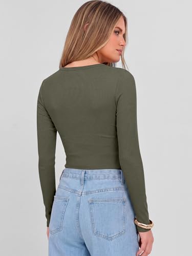 ANRABESS Women's Long Sleeve Deep V Neck Tops Army Green X-Small — view 5