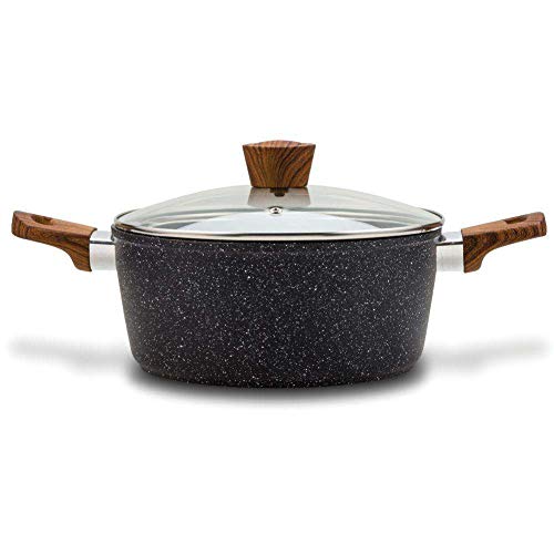 NAVA Granit Topf 20 cm mit Glasdeckel - 2,1 L Induktionskasserolle - Granit Antihaftbeschichtung, Kratzfest, PFOA-Frei - Ideal für Eintopfgerichte - Ergonomisch, Spülmaschinenfest, Vielseitig Nutbar