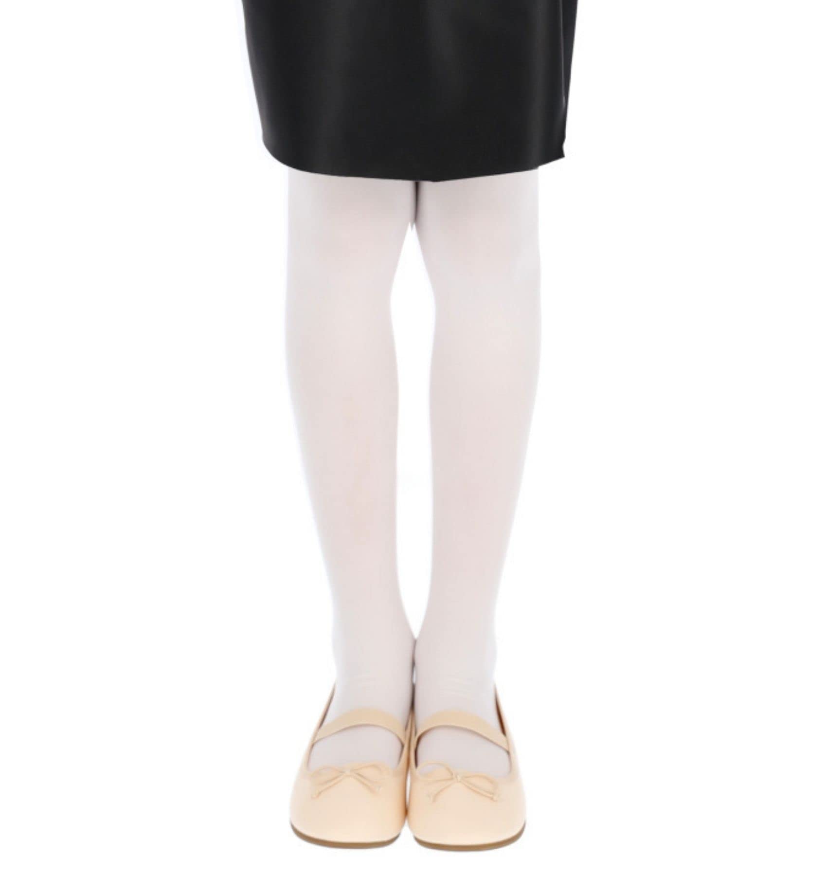 hi!mom Girl's Classic Plain White Tights Ballet Dance School Uniform Kids Semi Opaque Footed Microfiber Tights Extreme Solid Soft Pantyhose Size 11-13 Years Old