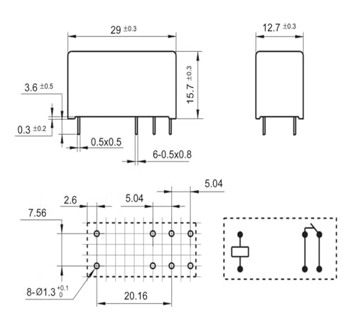 Relé de 6 pines JQX-115F electromecánico de 16A compatible con placas PCB de 12V 24V 48V 2