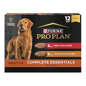 Purina Pro Plan Complete Essentials Wet Dog Food Chicken and Rice Entree and Beef and Rice Entree Variety Pack – (Pack of 12) 13 oz. Cans