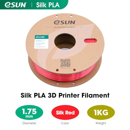 Image of eSUN Silk PLA Filament 1.75mm, Silky Shiny 3D Printer Filament PLA, Dimensional Accuracy + /- 0.05mm, 1KG Spool (2.2 LBS) 3D Printing Filament for 3D Printers, Silk Red