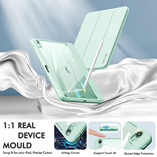 Infiland Compatible With Ipad Air 5Th Generation Case (2022), Ipad Air Case 4Th Generation (2020) 10.9 Inch With Pencil Holder & Clear Transparent Back [Support Pencil Wireless Charging] Mint Green #TOP6