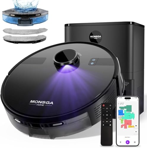 MONSGA Robot Vacuum and Mop Combo, 6000Pa Robotic Vacuum with 3.5L Self Emptying Station, Lidar...