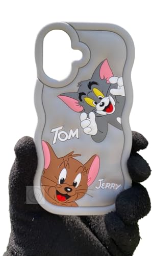 Image of MIDOS Back Cover Compatible with iPhone 16 Soft Silicone 3D Cute Cartoon Full Protective Case for iPhone 16 (Grey)