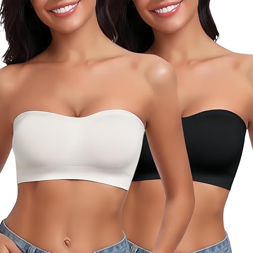 Image of Strapless Bra for Women Bandeau Bras Seamless Wireless Padded Bandeau Top Non-Slip Tube Top