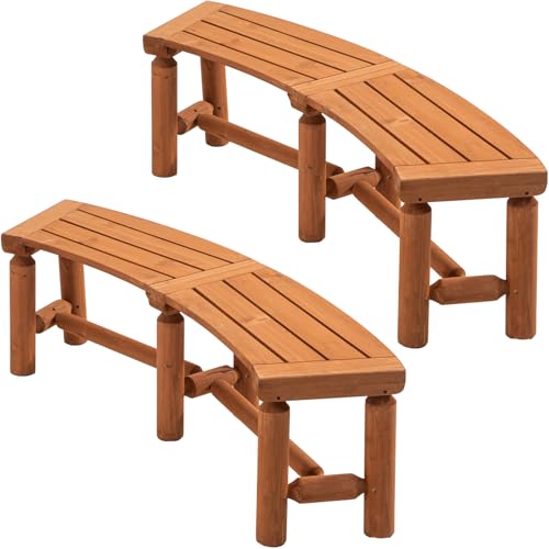 FORTUNO Outdoor Wooden Curved Backless Porch Bench Rustic Style Cedar/Fir