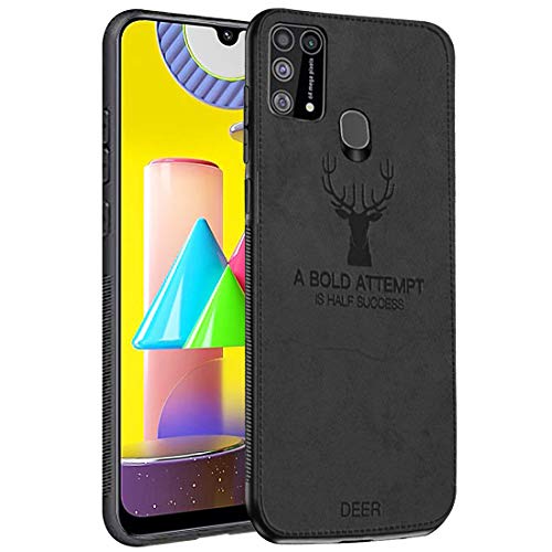 Image of Deer Series Shockproof Anti Slip Leather Finish Soft TPU Case Cover for Samsung Galaxy M31 - Black