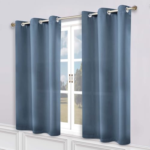 SUPERIOR Blackout Curtains, Room Darkening, Bedroom, Drapes, Kitchen, Living Room Window Accents, Sun Blocking, Thermal, 2 Pack, Solid Blackout Curtains, Set of 2, 52" x 72", Denim Blue
