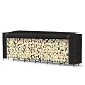 Sunexinlo Firewood Rack Outdoor with Cover, 8Ft Wood Racks Log Holders for Firewood Storage Weather-resistant Heavy-Duty Firewood Rack for Fireplace