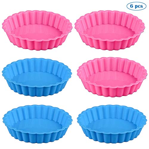 SUNSK Stampo per Torta in Silicone Tonde Teglie da Forno Silicone Cake Molds Antiaderente Teglie per Quiche Pasticci Crostate Dolci 6 Pezzi