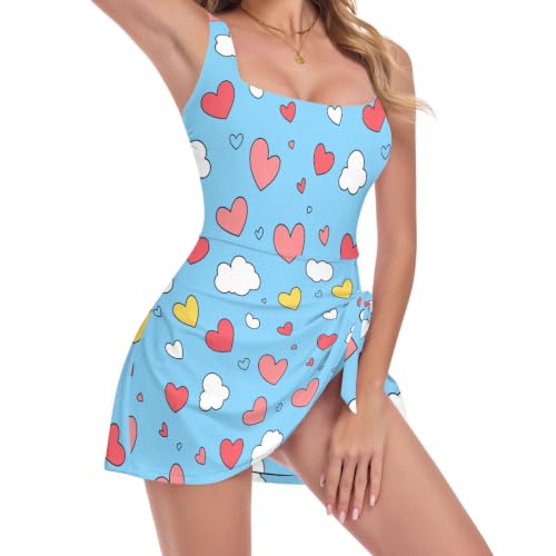 Maillot de bain bleu Saint-Valentin avec imprimé cœur nuage, le cadeau romantique idéal pour elle