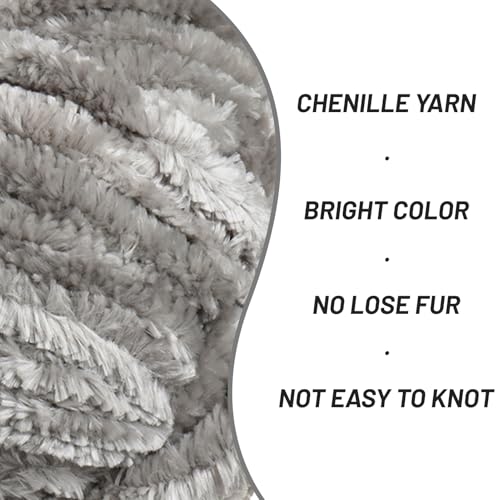 Image of Fuzzy Chunky Chenille Yarn for Crocheting,Soft Plush Yarns for Hand Knitting,Bulky 3x100g(3x49.2 yd) Baby Blanket Yarn for Crocheting Amigurumi,Crochet Fluffy Velvet Yarns (Silver Gray)