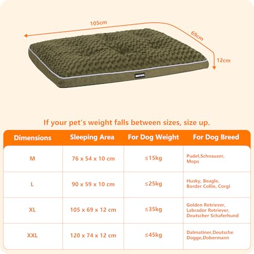 HMTOPE Orthopädisches Hundebett, Hundematte im Doppelstock-Design, Waschbar Hundekissen, Abnehmbar Hundekorb, 105 cm für Mittelgroße Hunde, Olivgrün