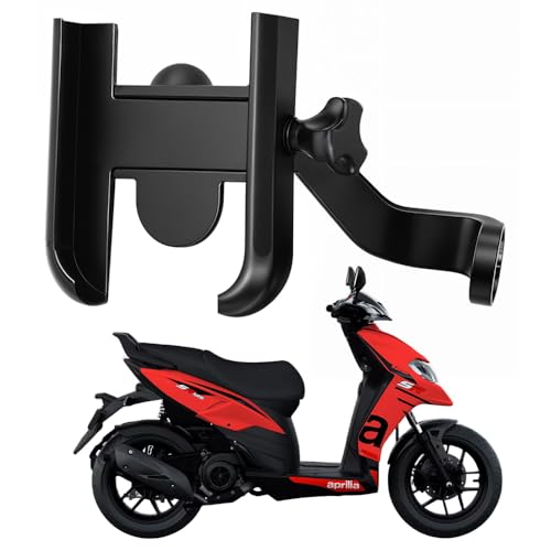 Image of Metal CNC Mobile Holder for Scooter, Scooty & Motorcycle Compatible for Aprilia SR 125, Mirror Mount, 360 Rotation, Strong Anti-Slip Grip, Wide Adjustable Fit for All Smartphones (Black)