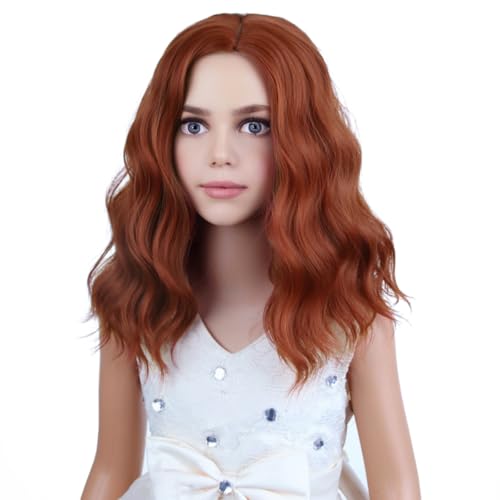 Image of PATTNIUM Kids Ginger Orange Wig Child Short Wavy Wig Dark Orange Wigs for Girls Cosplay Halloween Party Costume Heat Resistant Synthetic Wigs