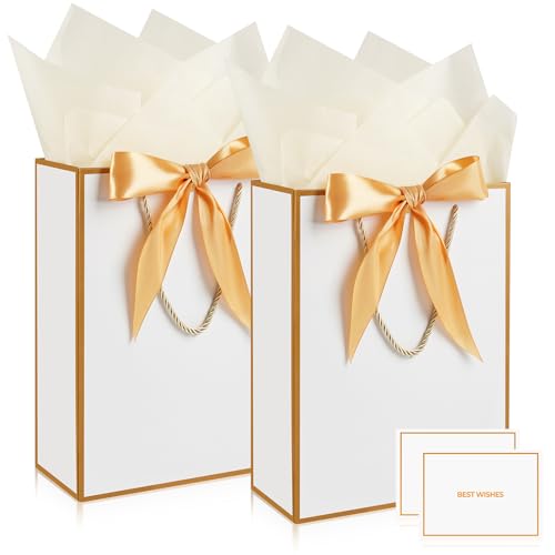 Mifferer Lot de 2 sacs cadeaux en papier avec mouchoir et cartes pour femmes, filles, demoiselles d'honneur, anniversaires, Saint-Valentin et fêtes de mariage