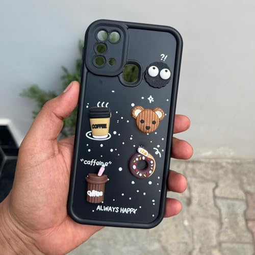 Image of Outlouders Back Cover for Samsung Galaxy M31 / M31 Prime / F41 | Cute Fun Cartoon 3D Bear Silicone | Full Body Protection Bumper Case (Black)