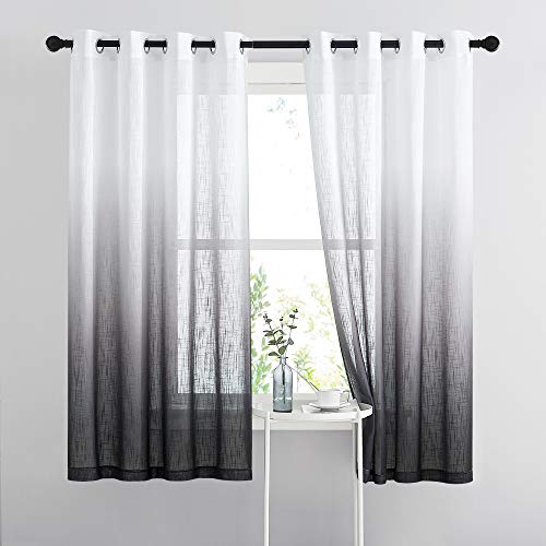 NICETOWN Semi Sheer Black Ombre Curtains 63 inch Length, Grommet Privacy with Light Filtering Vertical Window Treatments Linen Blend for Bedroom/Living Room/Kids Room, W50 x L63, 2 Panels Bl