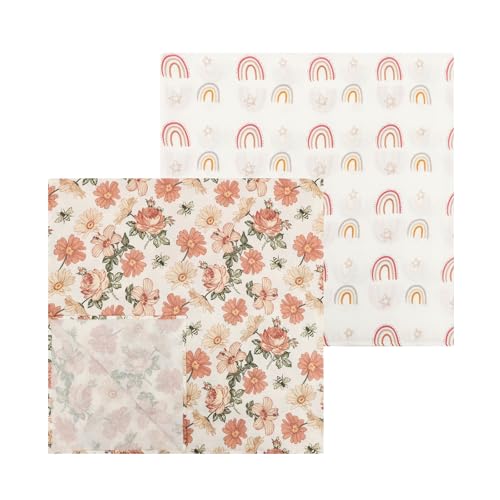 Image of insular Muslin Swaddle Blankets for Boys Girls, 2 Pack Receiving Baby Blanket Large 47 x 47 inches, Soft Breathable Swaddling Wrap for Unisex Newborn, Floral&Rainbow