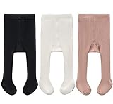 CECORC Baby Tights – Thick Toddlers Girl Leggings–Seamless Cable Knit Cotton Stockings – Infants Pantyhose 3 Pack, 0-6 Months, White+Black+Lightpink