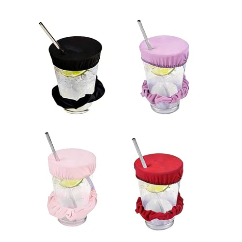 Drink Covers Anti Spike Drink Covers 4pcs Reusable Drinks Spiking Prevention Scrunchie Drinks Cover with Straw Holes for Girls Women Clubs Bars Parties