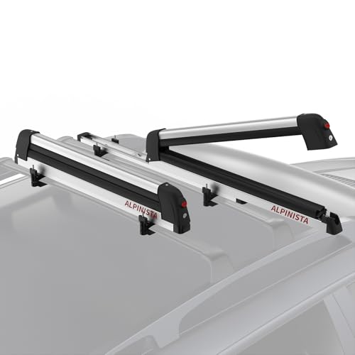 Alpinista Ski & Snowboard Rack for Car Roof with Sliding Extension, Snowboard Roof Rack Fits 5 Ski Pairs or 4 Snowboards, Aluminum, Universal for Square/Rectangular/Aero Bars