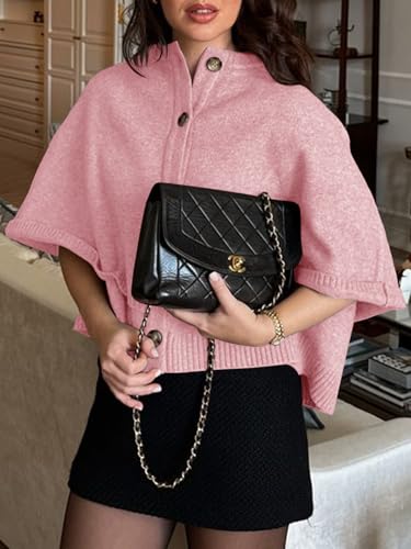 Image of Saodimallsu Womens Cropped Cape Cardigan Button Up Crew Neck Jacket Shawl Fall Trendy Knit Sweater