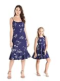 Matching Hawaiian Luau Mother Daughter Mermaid Dress and Vintage Dress in Classic Map Flamingo Fish Navy M-12
