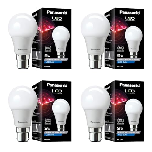 Panasonic 9 Watt Motion Sensor B22 Led Bulb for Home with 3 Mtr Radius Sensor Area, Auto Off After 15 Sec, 1 Yr Warranty (Pk4)