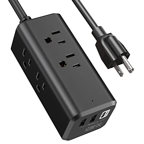 Power Strip Surge Protector, 5ft Extension Cord with Multiple Outlets, USB Charging Cube with C Port Smart 3.1A, Multi Plug Outlet Extender Wall Mount, Desk Accessories College Dorm Room Essentials