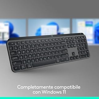 Logitech MX Keys S,Tastiera Wireless,Profilo Basso,Digitazione Precisa,Tasti Programmabili,Retroilluminazione,Bluetooth,USB C Ricaricabile,per PC Windows, Linux, Chrome, Mac, Italiano QWERTY - Grigio