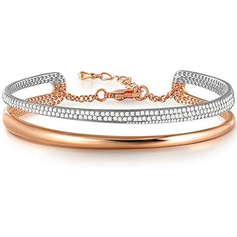 Angelady Women's Silver Bracelet, Rose Gold Crystal Bracelet, Personalised Bangle Bracelet, Birthday Gift, Mother's Day, Women's, Mum, Women's Jewellery, Gift Box, 7 pouces, Nickel Rose Gold Silver Cover
