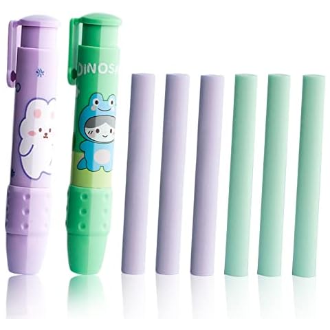 Retractable Erasers,2 Retractable Pen Shaped Eraser Pen Shell with 6 Erasers Pen-Style Erasers Push Eraser Mechanical Rubbers Erasers for Kids Students Painting Writing Cover