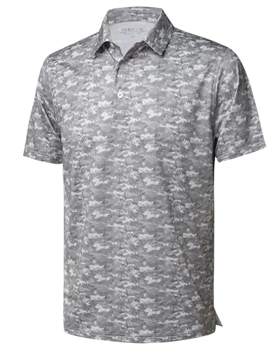 Image of Golf Shirts for Men - Dry Fit Moisture Wicking Short Sleeve Performance Sport Casual Striped Collared Mens Polo Shirt