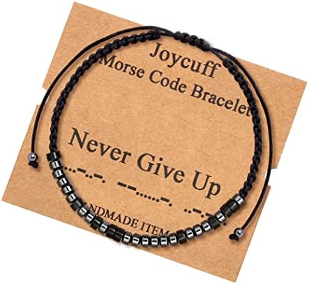 JoycuFF Inspirational Gifts Morse Code Bracelets for Women Men Girls Motivational Encouragement Graduation Gifts for Teens Daughter Niece Coworkers Friends Handmade Bead Jewelry Never Give Up