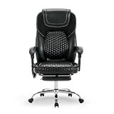 MALOL Massage Office Chair with Heat and Footrest, 300 lbs Easy Assembly Leather Desk Chair -3-Level 65Β°C Targeted Heating, Big and Tall Executive Computer Chair with Side Pocket, Black