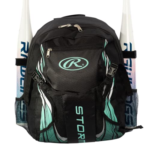 Image of Rawlings Storm Girls T-Ball Softball Batting Bag Backpack Black /Mint
