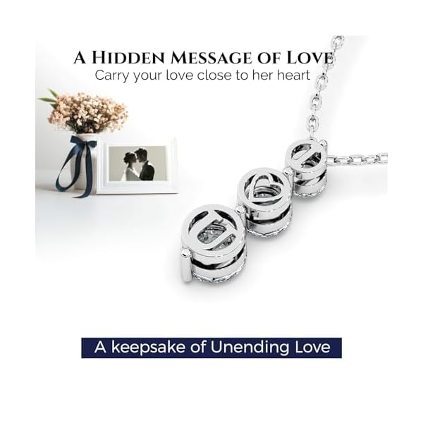 Moissanite Necklace for Women Three-Stone Trilogy Pendant I Love You Sterling Silver Lab Created Gem Jewelry for Her Gift for Wedding Anniversary Birthday to My Wife Daughter Girlfriend Mom - Image 5
